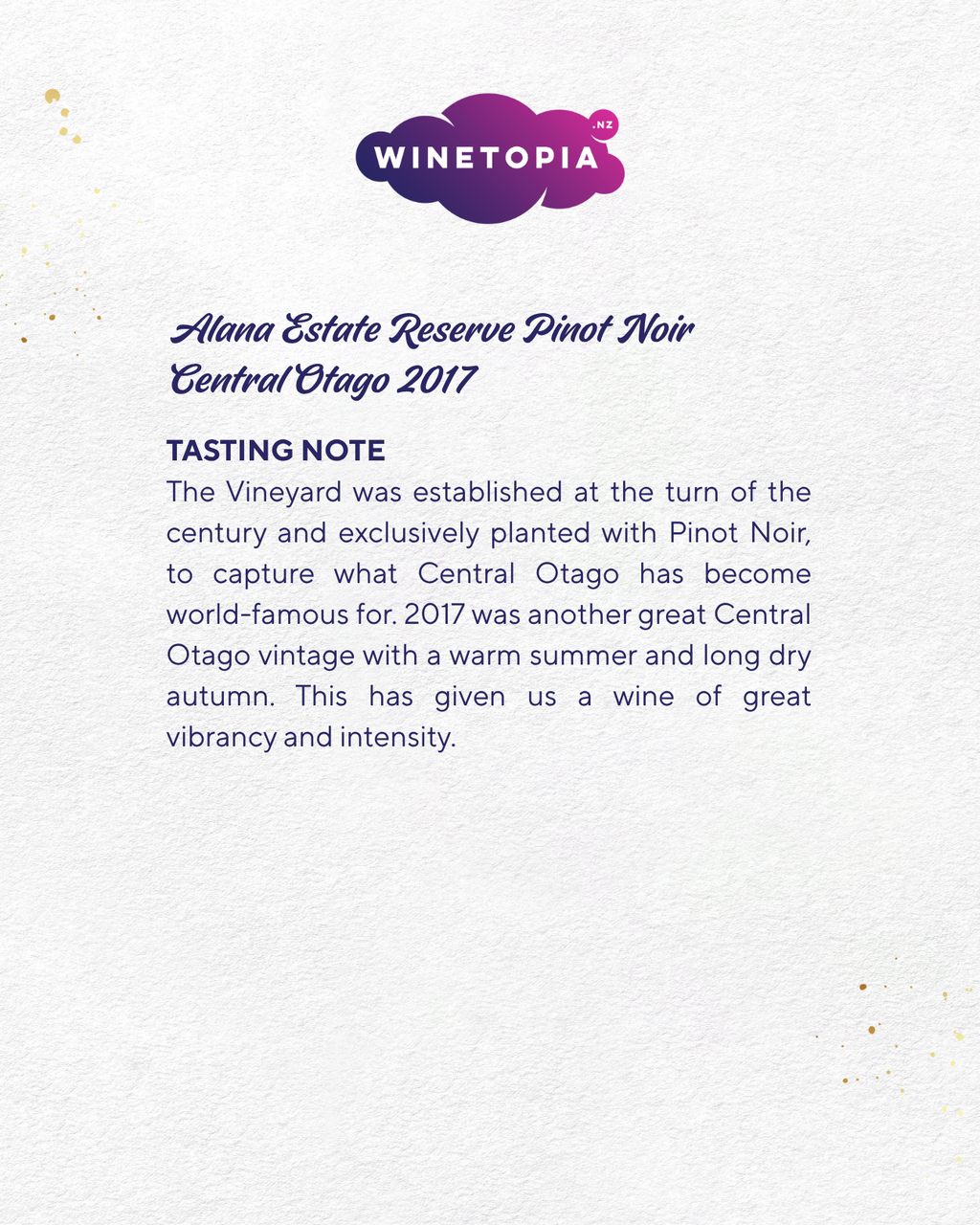 Alana Estate Reserve Pinot Noir SV Central Otago 2017
