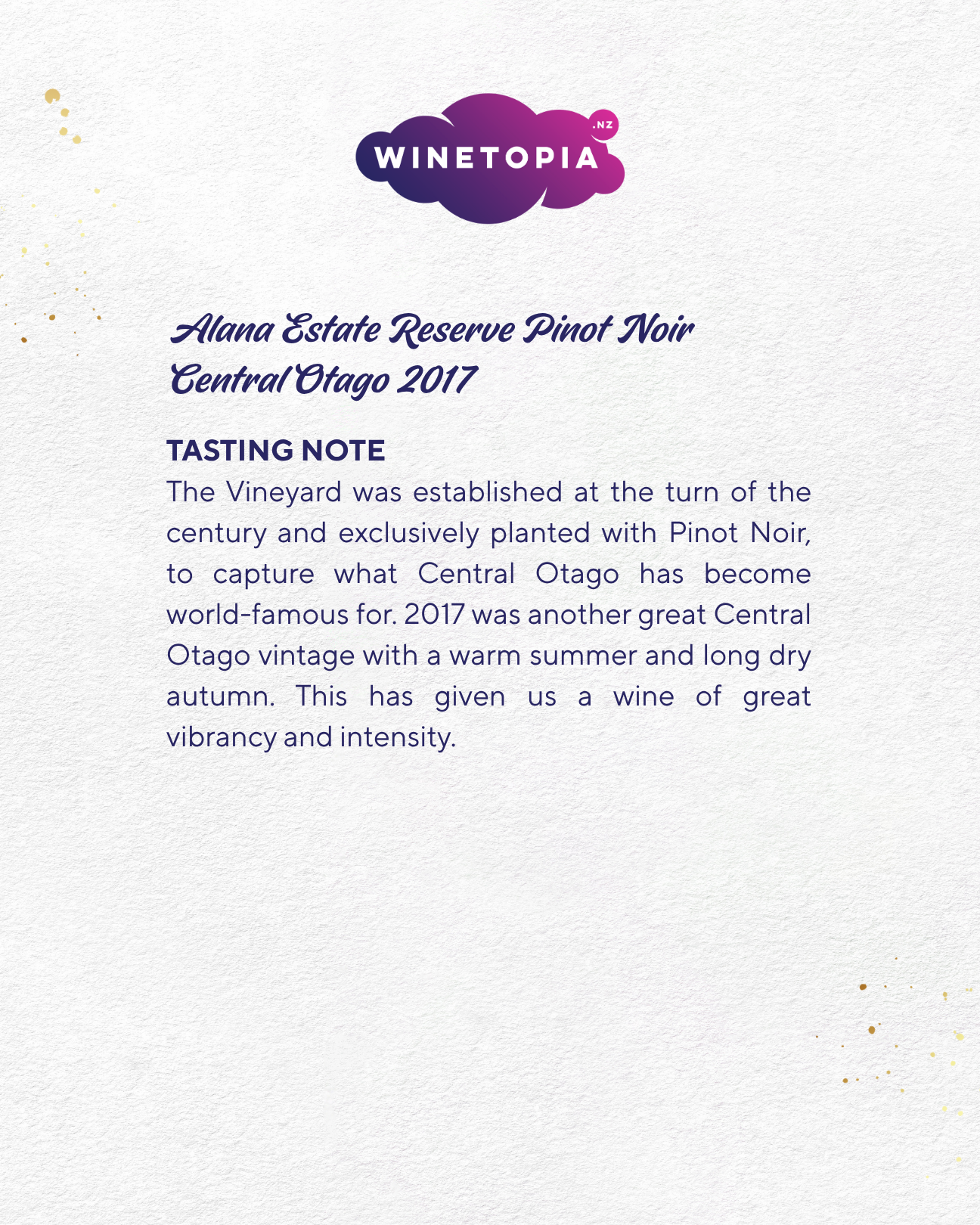 Alana Estate Reserve Pinot Noir SV Central Otago 2017