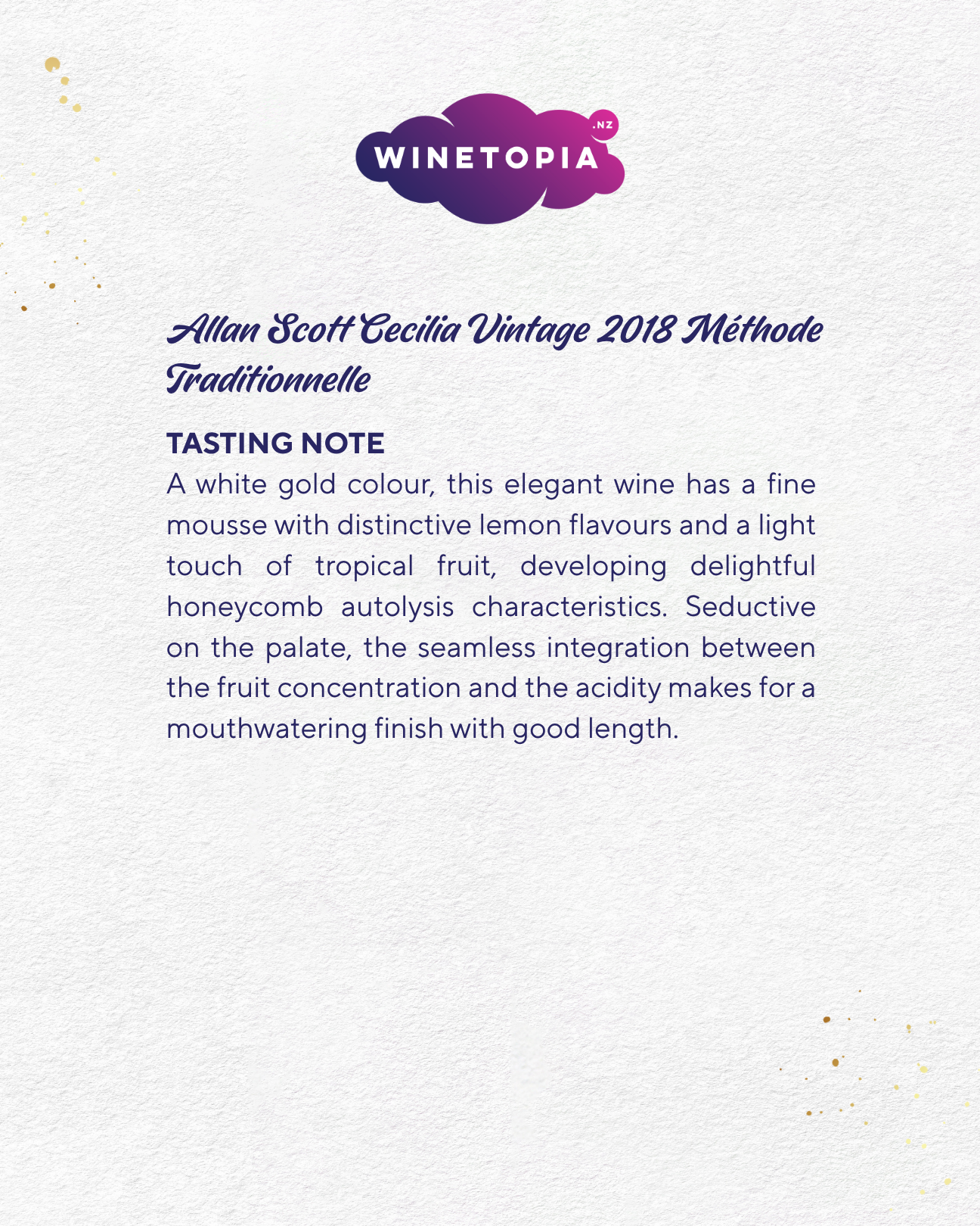 Allan Scott Cecilia Vintage Methode Traditionnelle 2018