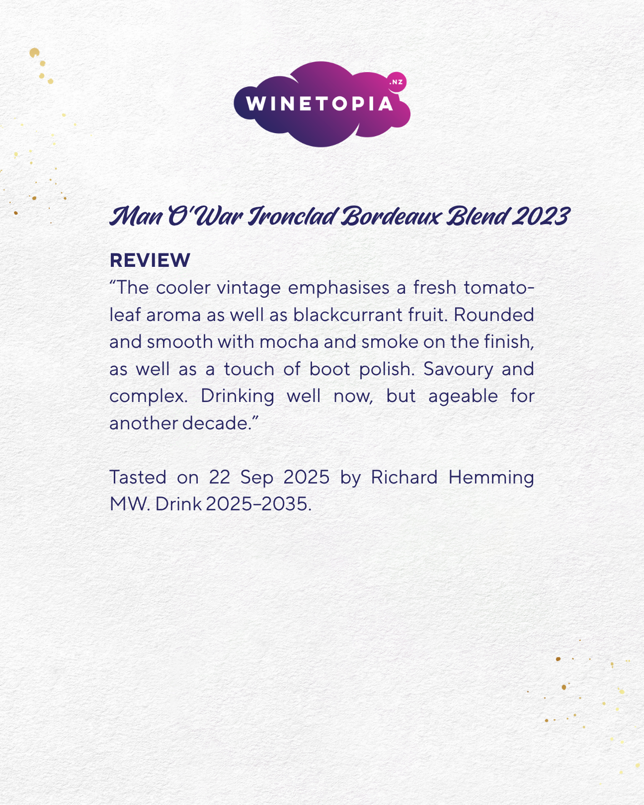 Man O' War Vineyards	Ironclad Bordeaux Blend 2023