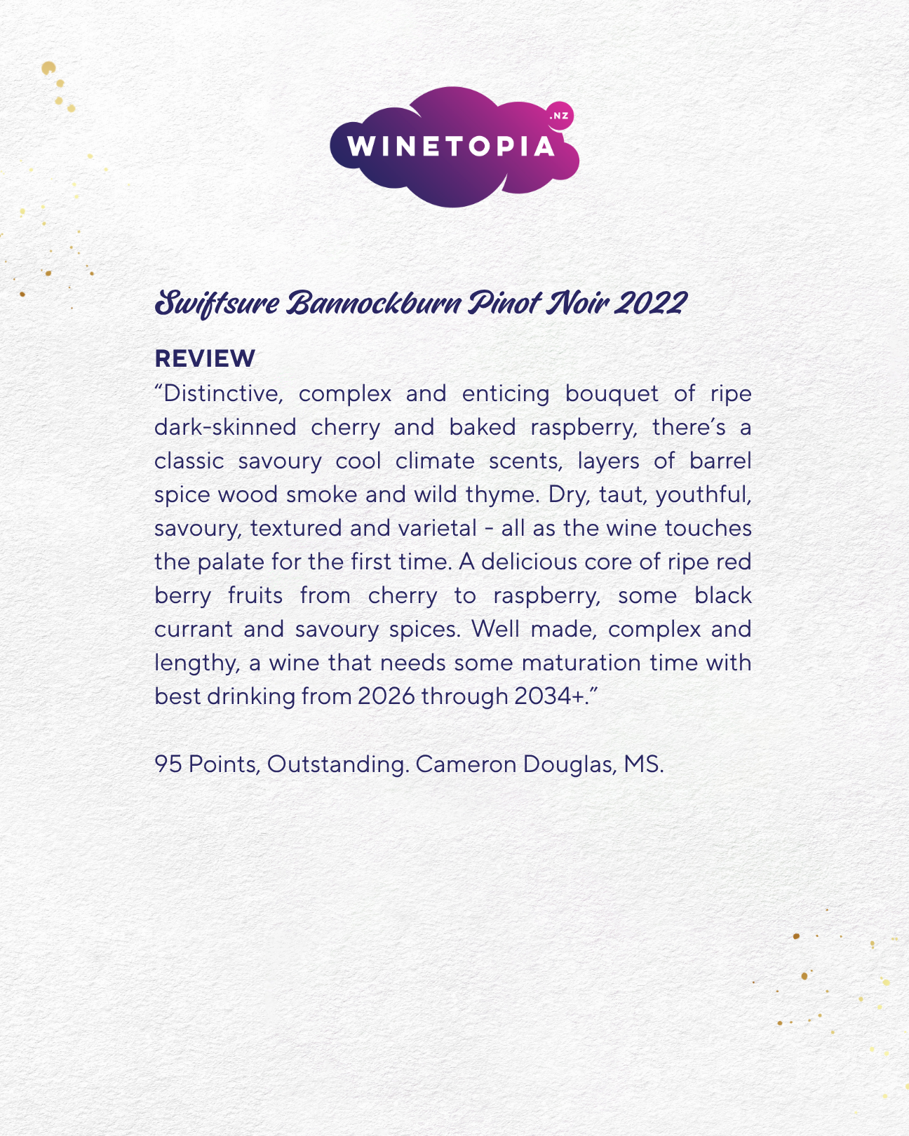Swiftsure Bannockburn Pinot Noir 2022