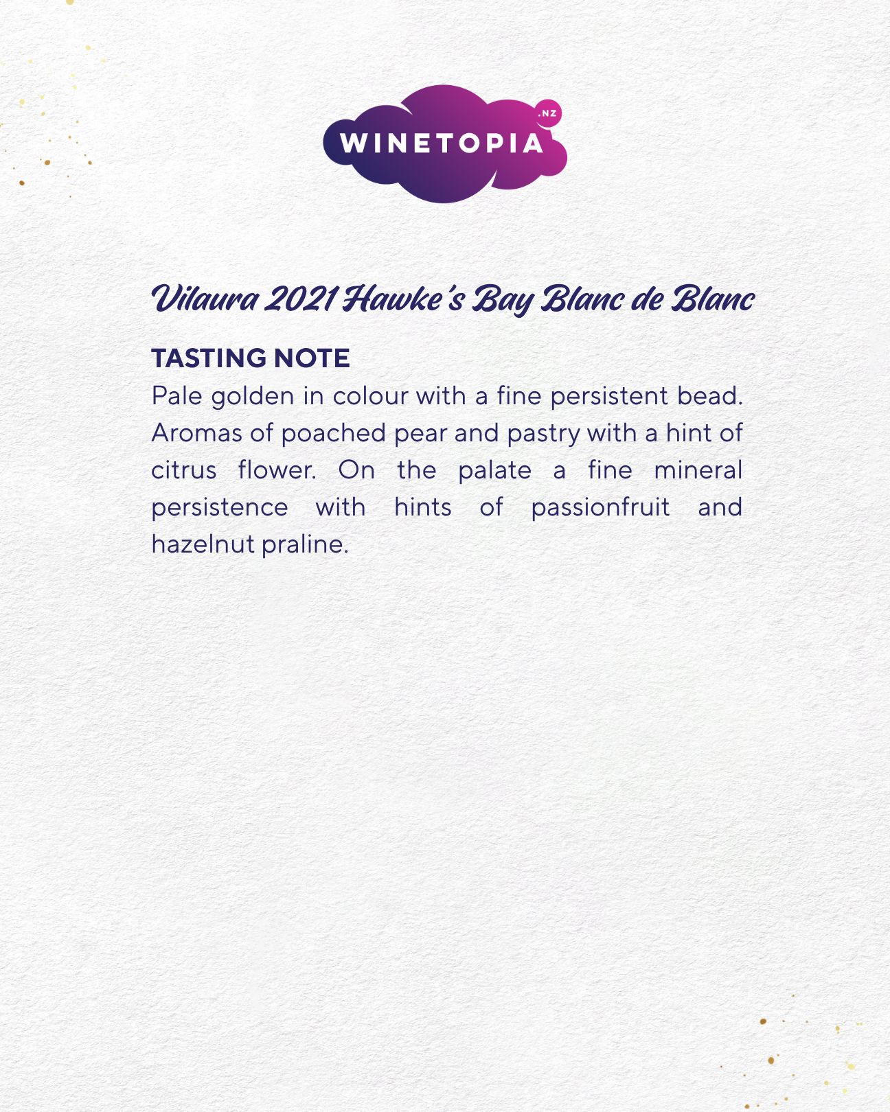 Vilaura Hawke's Bay 2021 Blanc de Blanc